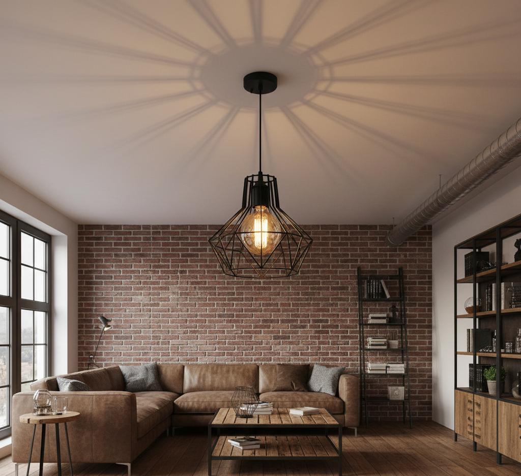 Lampa sufitowa w stylu industrialnym z metalowym kloszem