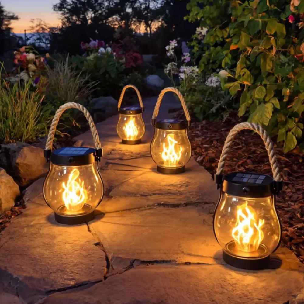 Lampa wisząca solarna z efektem płomienia