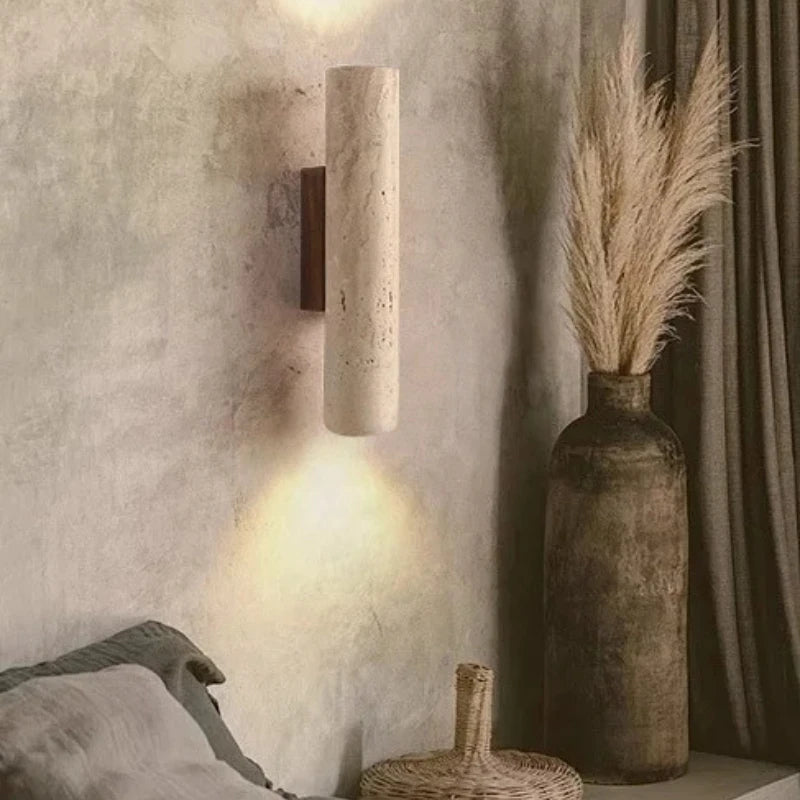 Kamienna cylindryczna lampa ścienna z podwójnym światłem