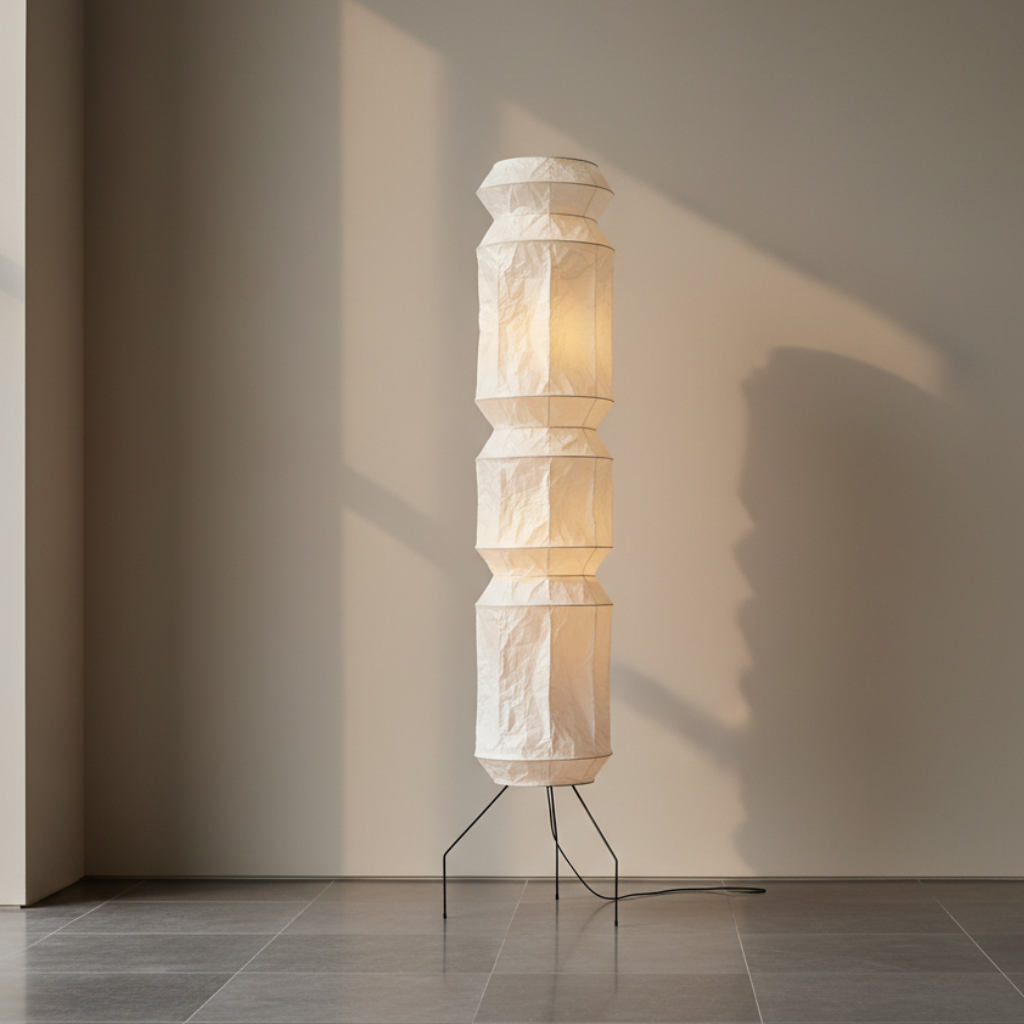 Lampa Podłogowa Nowoczesna z Kloszem z Papieru Washi | Regulowana Wysokość dla Przytulnej Atmosfery