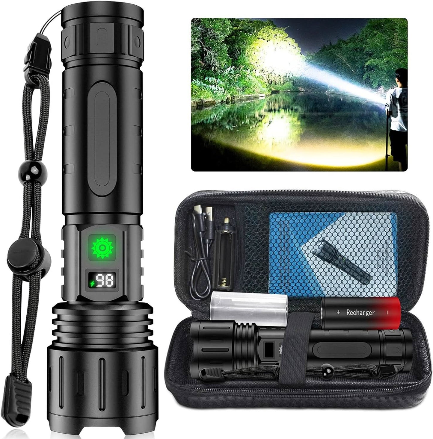 Akumulatorowa Latarka LED z 5 Trybami Oświetlenia, Funkcją Power Banku i Ładowaniem USB-C, IPX6
