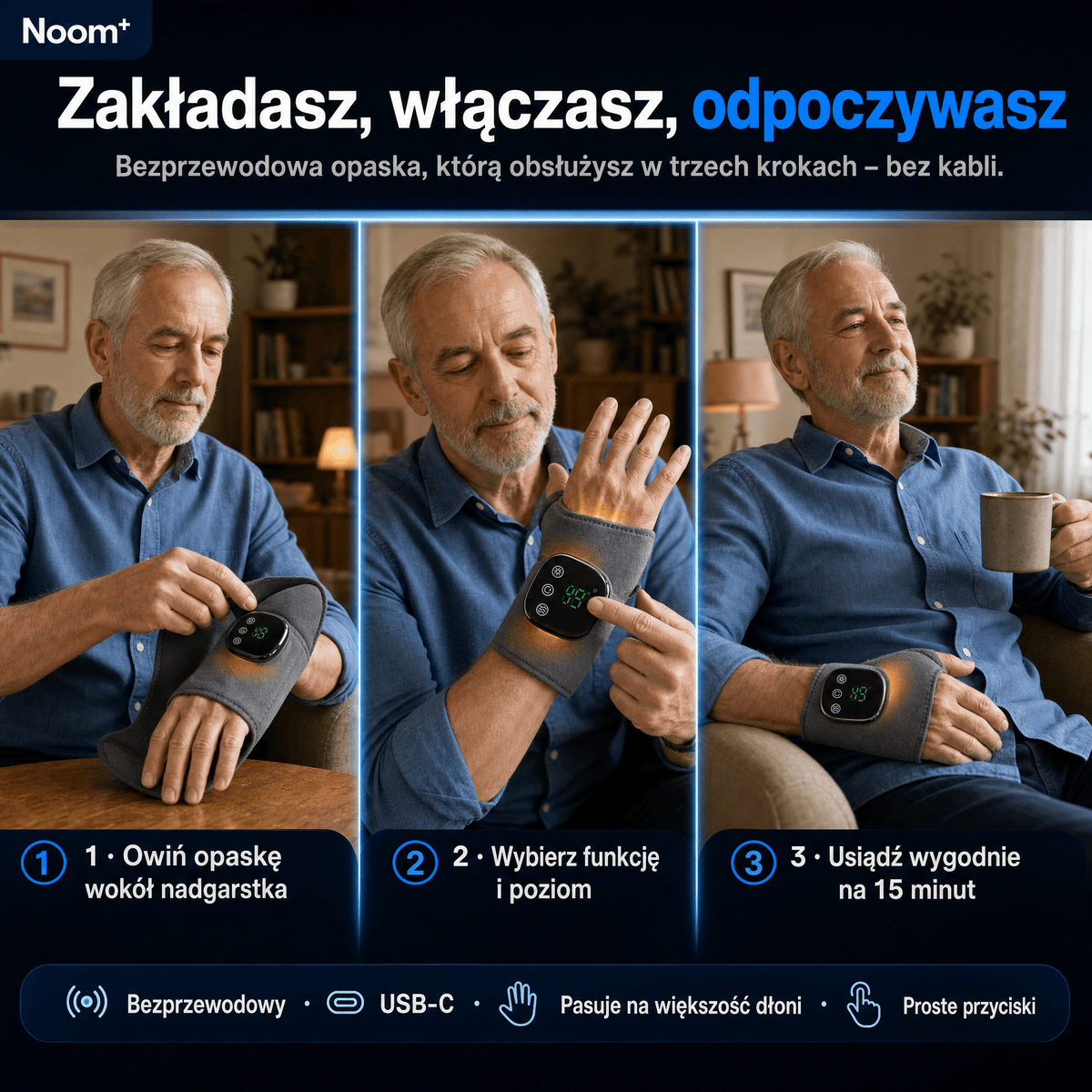 Noom Hand Pro | Masażer do Dłoni z Wibracją | Ulga w Bólu i Relaks dla Rąk