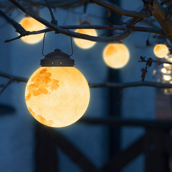 Nowoczesna, złota lampa wisząca LED do ogrodu, zasilana energią słoneczną, metalowa, idealna do ogrodu