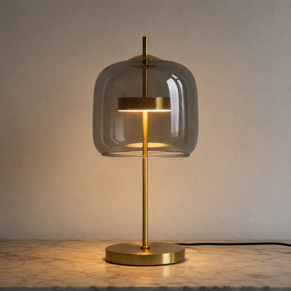Elegancka Szklana Lampa Stołowa z Żelazną Podstawą