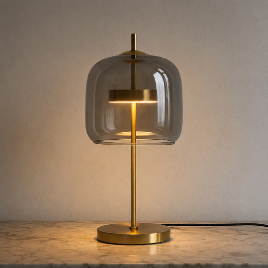 Elegancka Szklana Lampa Stołowa z Żelazną Podstawą