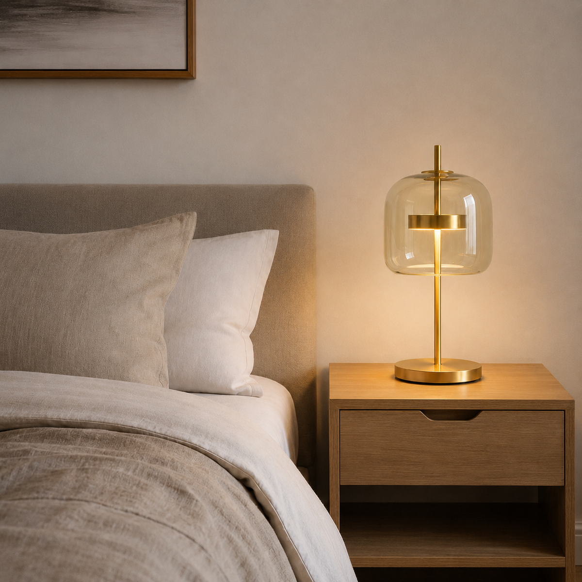 Elegancka Szklana Lampa Stołowa z Żelazną Podstawą