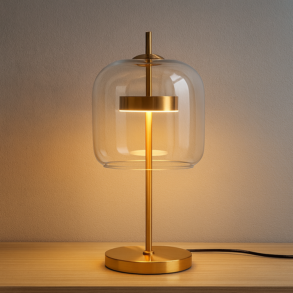 Elegancka Szklana Lampa Stołowa z Żelazną Podstawą
