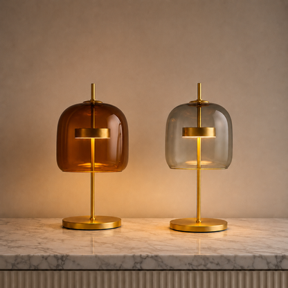 Elegancka Szklana Lampa Stołowa z Żelazną Podstawą