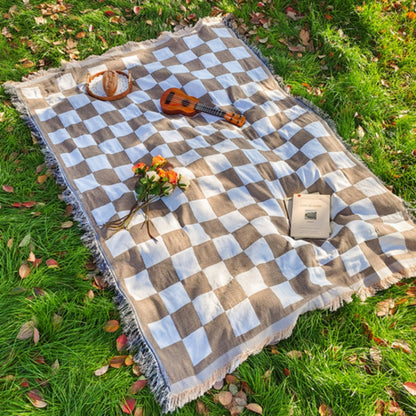 Duży Koc Piknikowy z Mikrofibry z Frędzlami | Wygodny i Stylowy na Zewnątrz