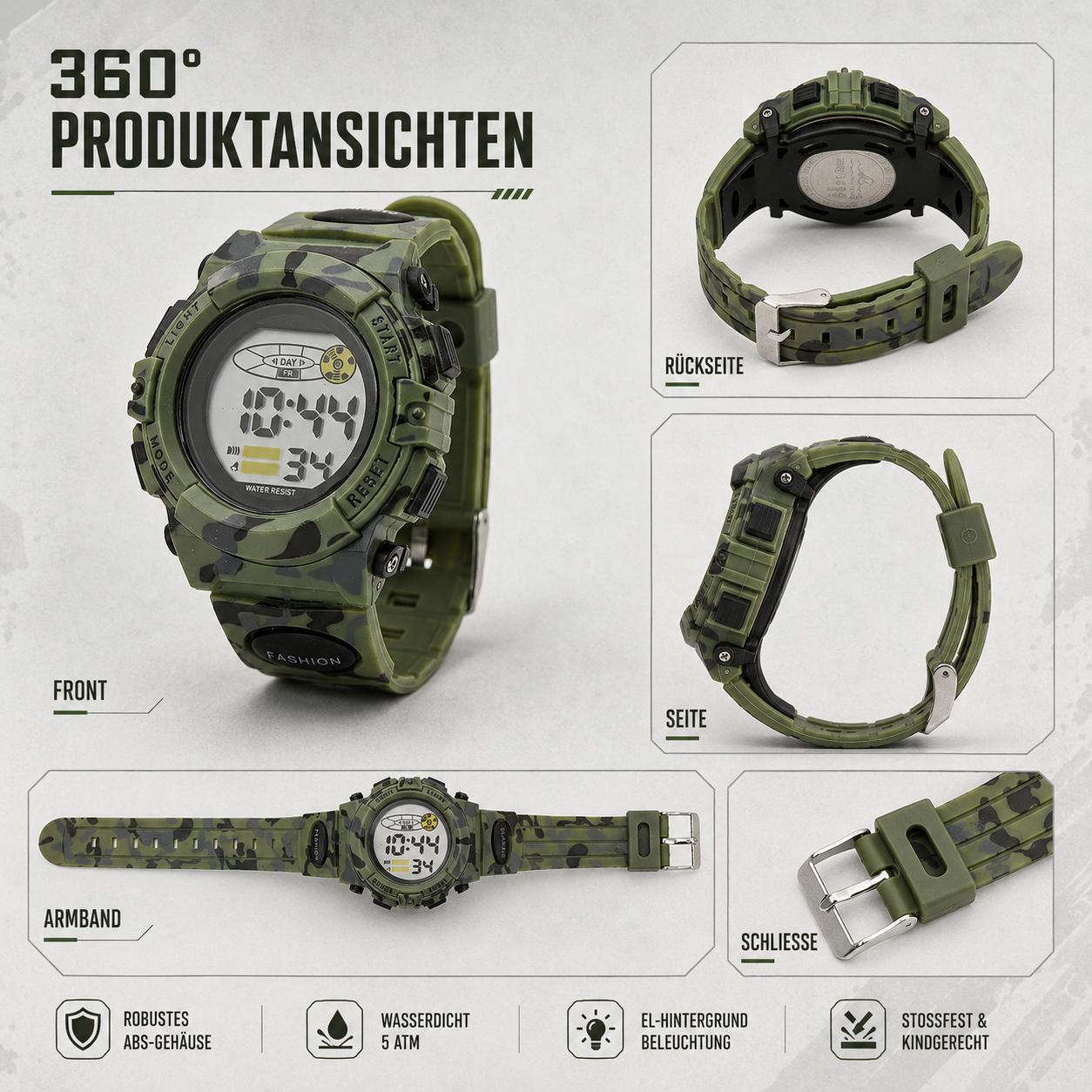 Dziecięcy Wodoodporny Cyfrowy Zegarek TimeGuard z Funkcją Alarmu