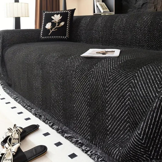 Elegancka Antypoślizgowa Narzuta na Sofę z Mikrofibry w Jodełkę