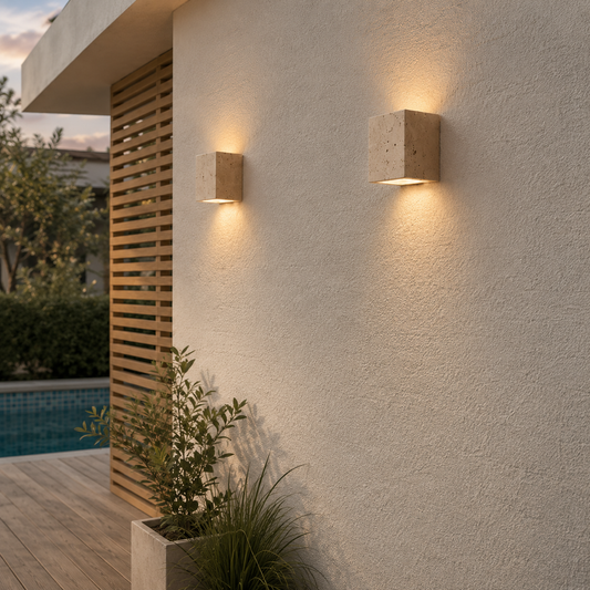 Elegantna Naturalna Lampa Ścienna Zewnętrzna z Trawertynu
