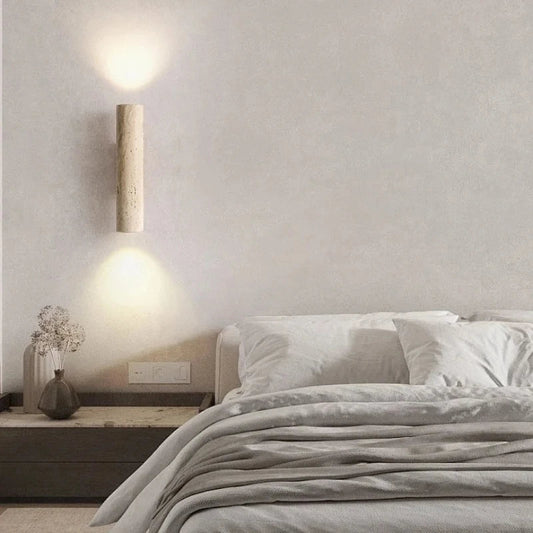 Kamienna cylindryczna lampa ścienna z podwójnym światłem
