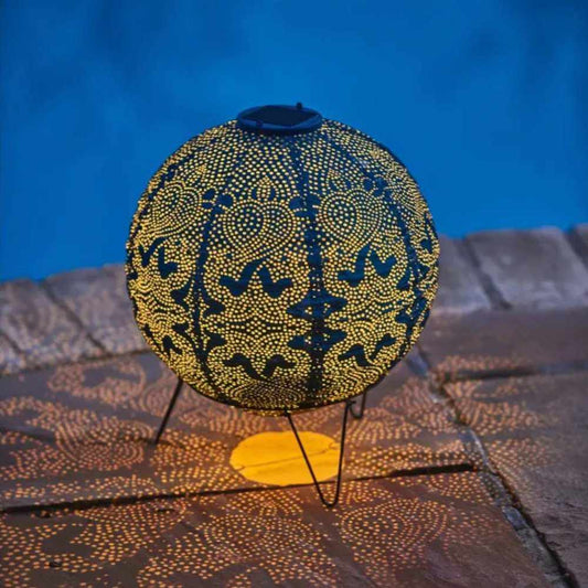 Lampa Ogrodowa Kula z Ręcznie Odbitym Wzorem Marrakeszu - Słoneczna Lampa do Ogrodu, 30 cm, Ekologiczne Zasilanie