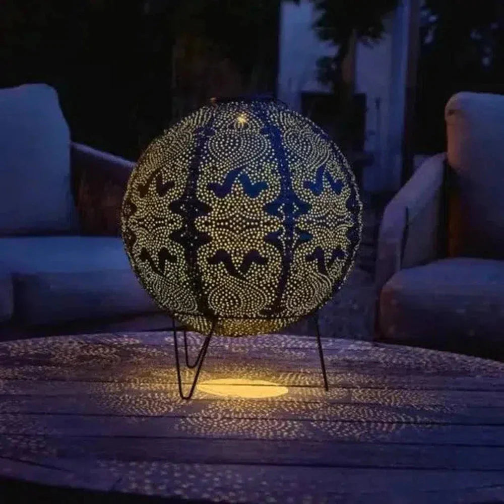 Lampa Ogrodowa Kula z Ręcznie Odbitym Wzorem Marrakeszu - Słoneczna Lampa do Ogrodu, 30 cm, Ekologiczne Zasilanie