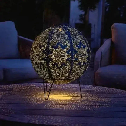 Lampa Ogrodowa Kula z Ręcznie Odbitym Wzorem Marrakeszu - Słoneczna Lampa do Ogrodu, 30 cm, Ekologiczne Zasilanie