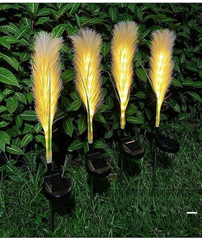 Lampa Ogrodowa Solarna z Trzciny – 4 Sztuki, Naturalny Design do Ogrodu, Automatyczne Włączanie, Odporna na Warunki Atmosferyczne