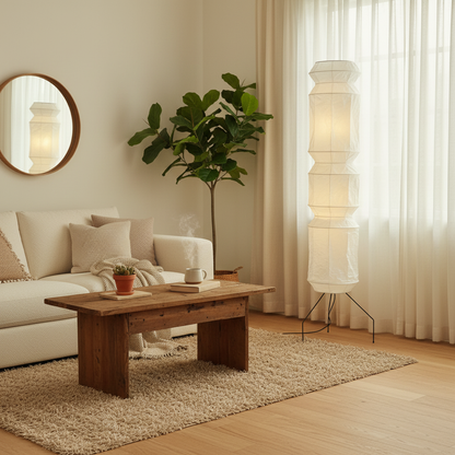Lampa Podłogowa Nowoczesna z Kloszem z Papieru Washi | Regulowana Wysokość dla Przytulnej Atmosfery