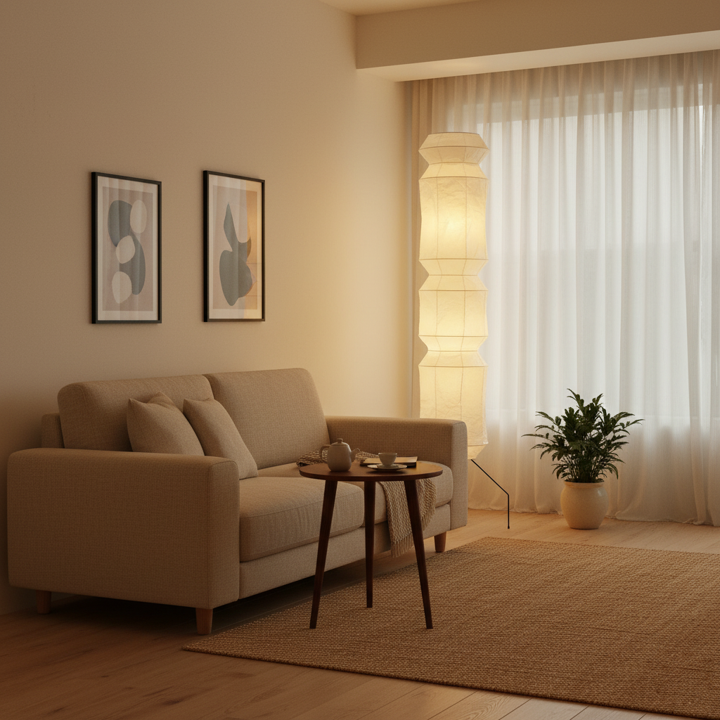 Lampa Podłogowa Nowoczesna z Kloszem z Papieru Washi | Regulowana Wysokość dla Przytulnej Atmosfery