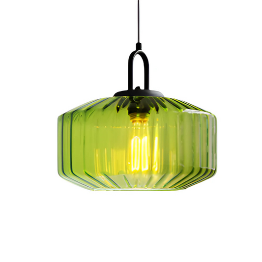Lampa Wisząca Retro ze Szkła Żebrowanego z Ciepłym Blaskiem | Stylowe Oświetlenie do Salonu