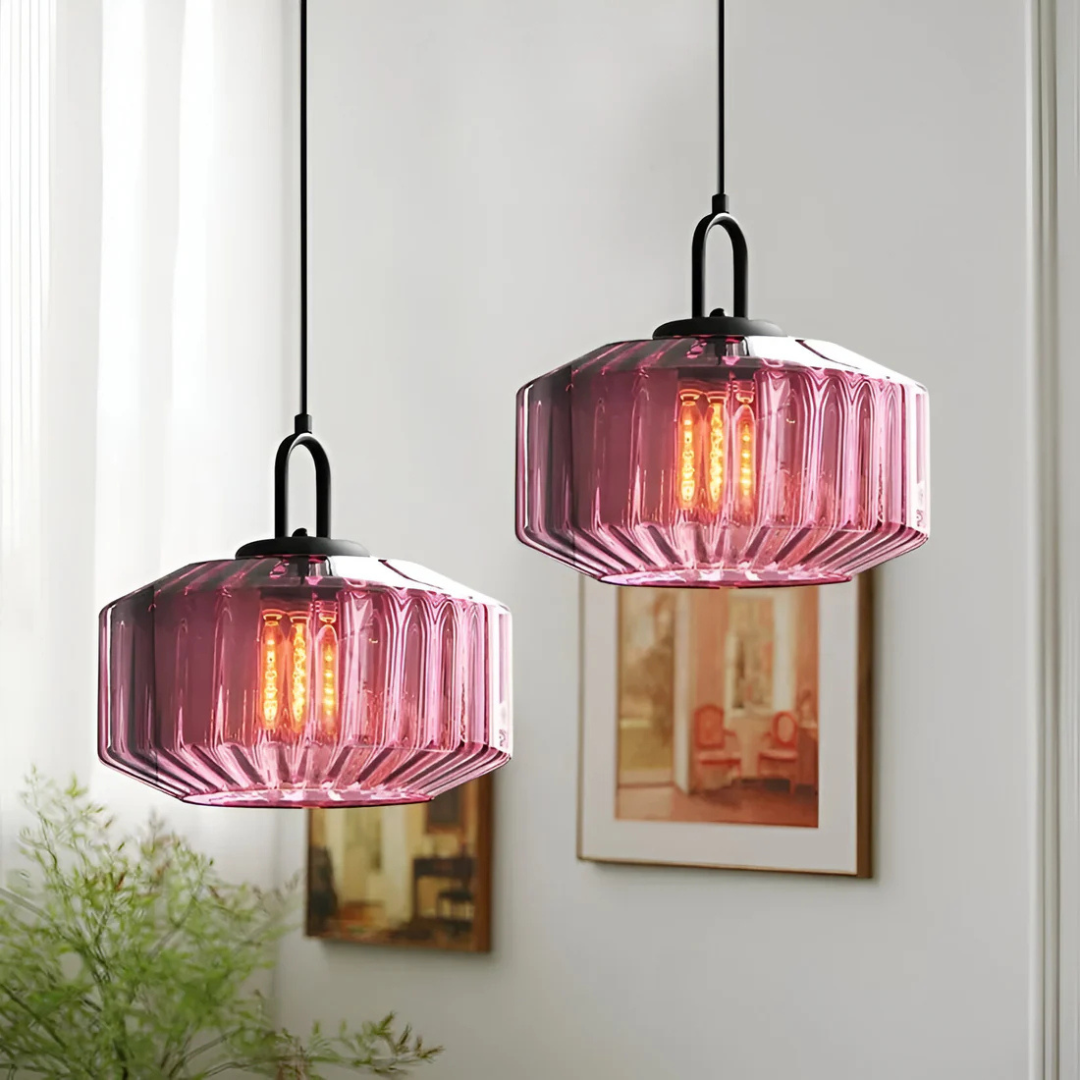 Lampa Wisząca Retro ze Szkła Żebrowanego z Ciepłym Blaskiem | Stylowe Oświetlenie do Salonu