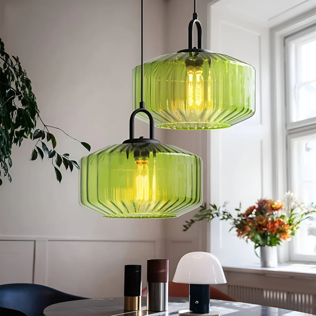 Lampa Wisząca Retro ze Szkła Żebrowanego z Ciepłym Blaskiem | Stylowe Oświetlenie do Salonu