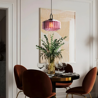 Lampa Wisząca Retro ze Szkła Żebrowanego z Ciepłym Blaskiem | Stylowe Oświetlenie do Salonu