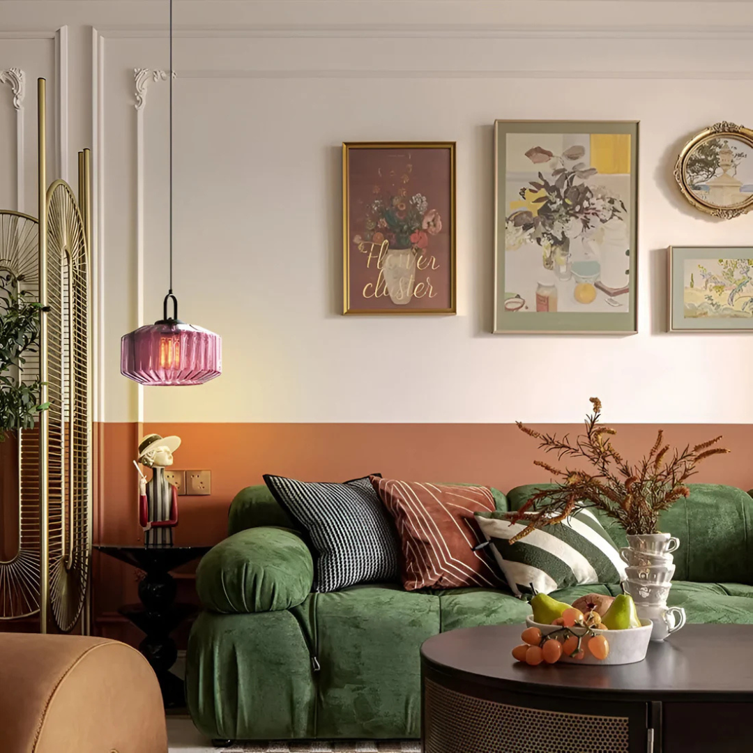 Lampa Wisząca Retro ze Szkła Żebrowanego z Ciepłym Blaskiem | Stylowe Oświetlenie do Salonu