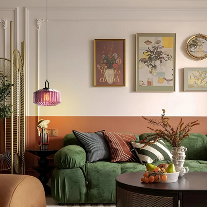 Lampa Wisząca Retro ze Szkła Żebrowanego z Ciepłym Blaskiem | Stylowe Oświetlenie do Salonu