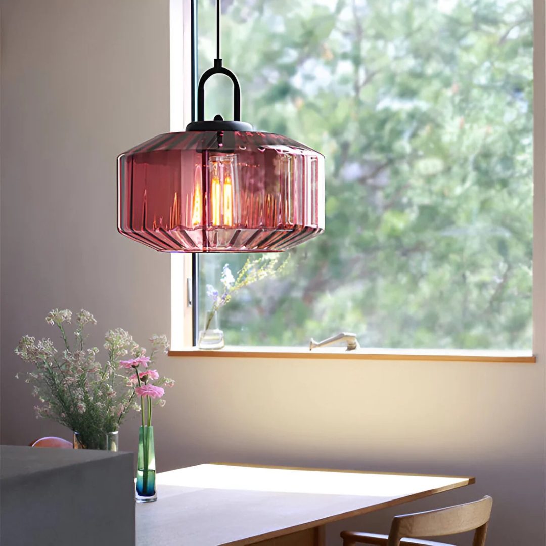 Lampa Wisząca Retro ze Szkła Żebrowanego z Ciepłym Blaskiem | Stylowe Oświetlenie do Salonu