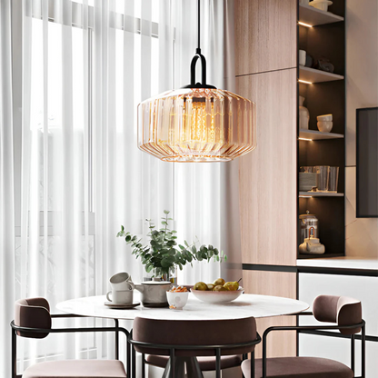 Lampa Wisząca Retro ze Szkła Żebrowanego z Ciepłym Blaskiem | Stylowe Oświetlenie do Salonu