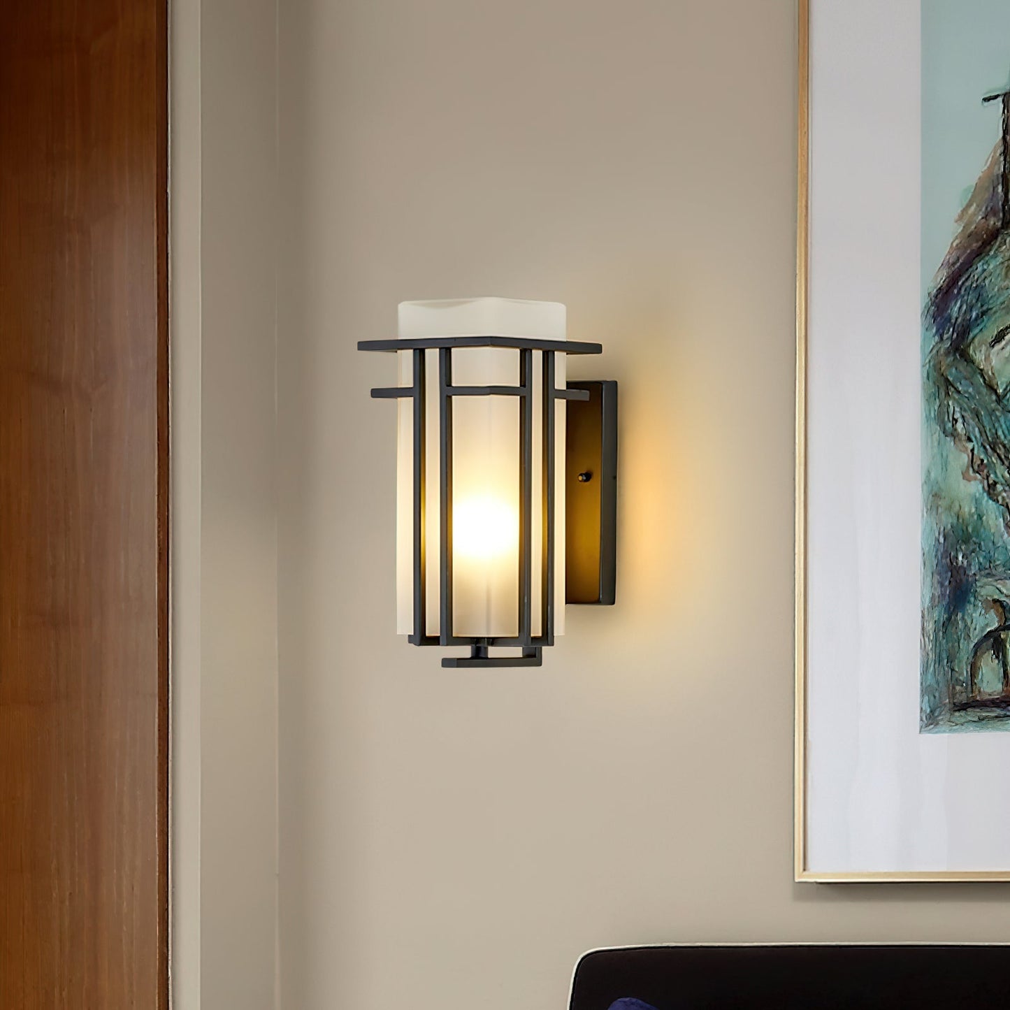 Zewnętrzna lampa drzwiowa Linden z żelaza i szkła – styl retro