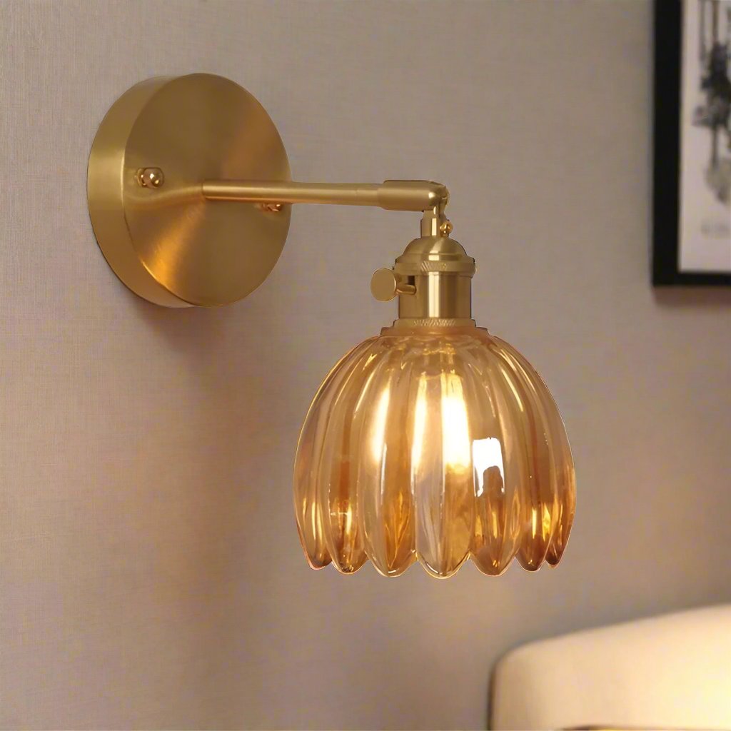 Lampa Ścienna Retro ze Szklanym Kloszem Tulipanowym