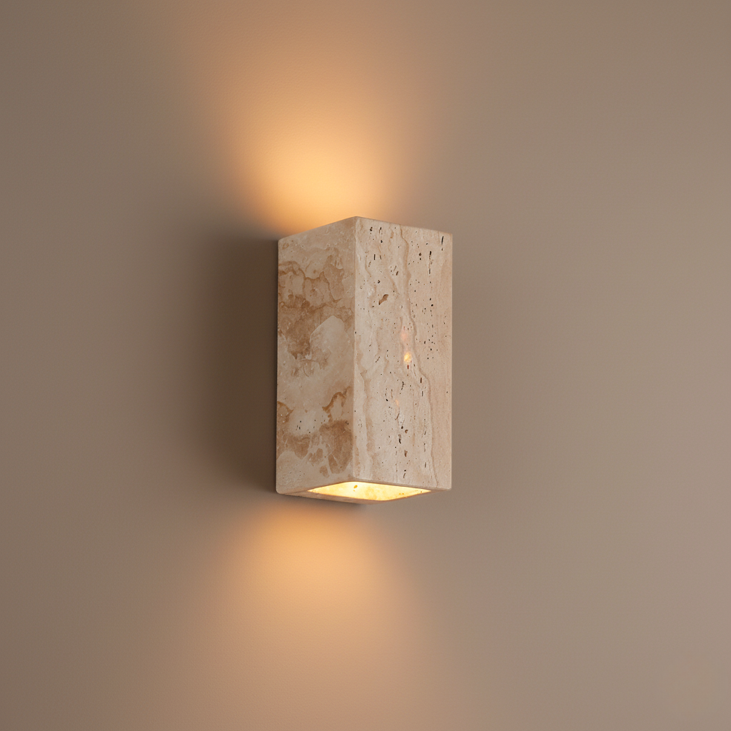 Minimalistyczny Kinkiet Zewnętrzny z Naturalnego Trawertynu | Wodoodporny Design do Wnętrz i na Zewnątrz