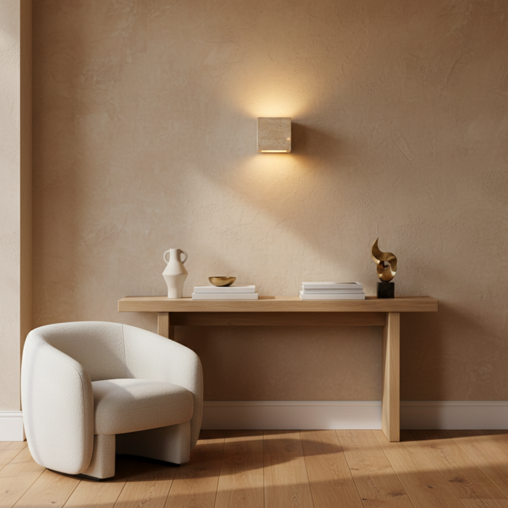 Minimalistyczny Kinkiet Zewnętrzny z Naturalnego Trawertynu | Wodoodporny Design do Wnętrz i na Zewnątrz