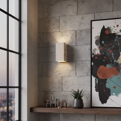 Minimalistyczny Kinkiet Zewnętrzny z Naturalnego Trawertynu | Wodoodporny Design do Wnętrz i na Zewnątrz