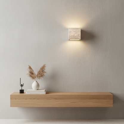 Minimalistyczny Kinkiet Zewnętrzny z Naturalnego Trawertynu | Wodoodporny Design do Wnętrz i na Zewnątrz