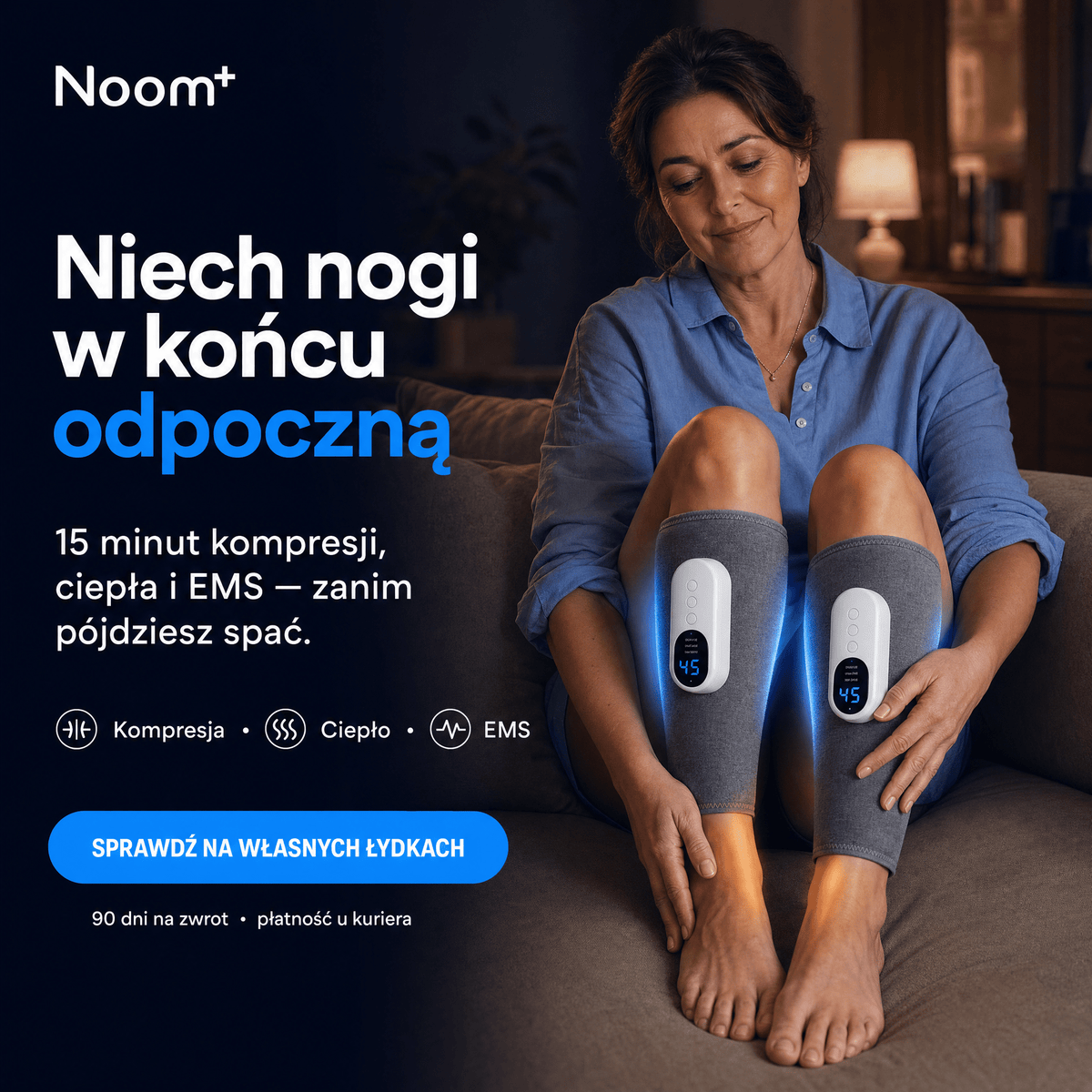 Noom FlowEMS | Masażer Łydek z Pneumatyczną Kompresją i EMS | Regulowane Poziomy Ucisku dla Ulgi w Zmęczeniu