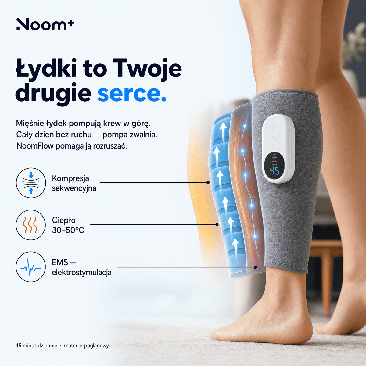 Noom FlowEMS | Masażer Łydek z Pneumatyczną Kompresją i EMS | Regulowane Poziomy Ucisku dla Ulgi w Zmęczeniu