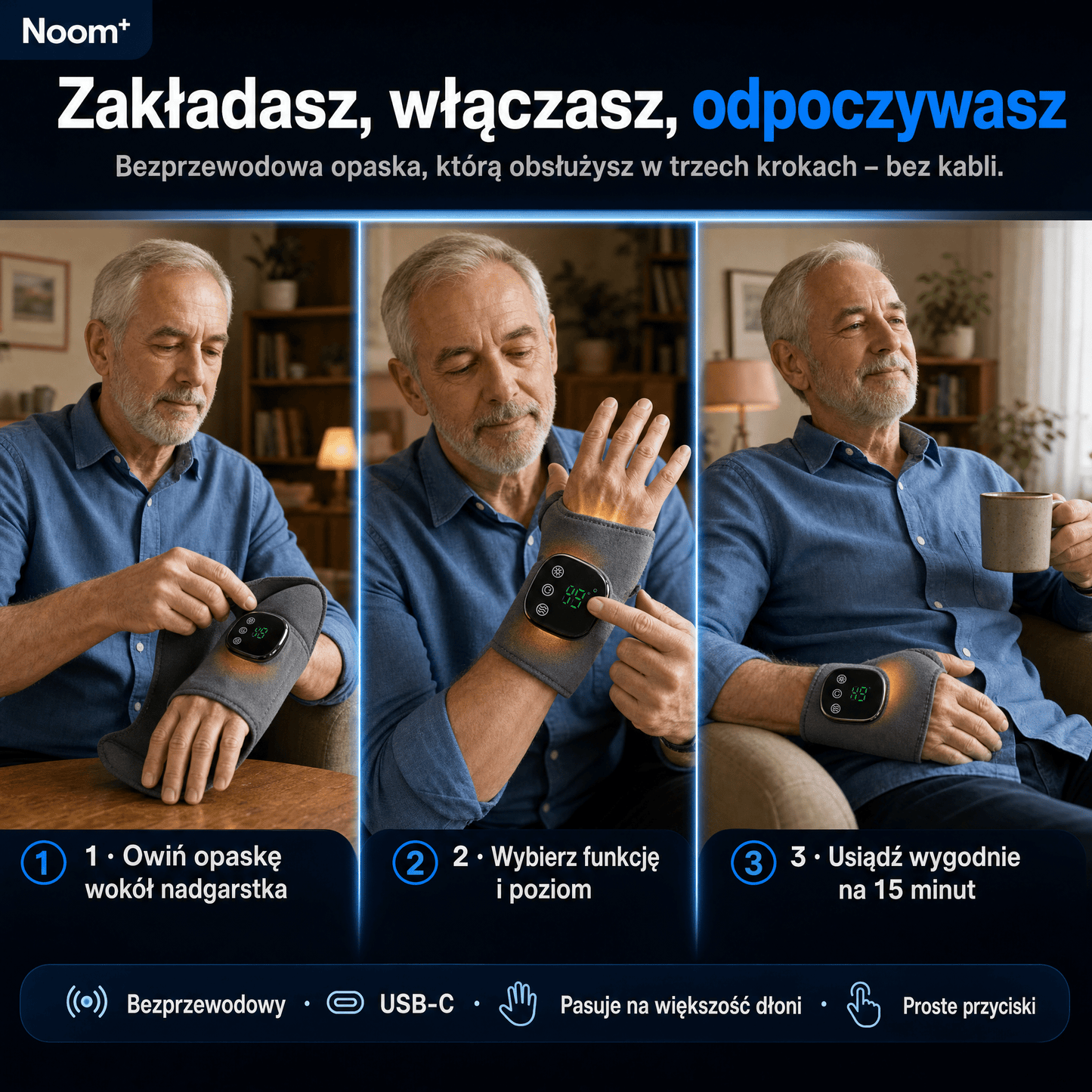 Noom Hand Pro | Masażer do Dłoni z Wibracją | Ulga w Bólu i Relaks dla Rąk