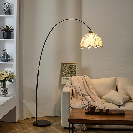Nowoczesna Lampa Podłogowa Czarna z Tekstylnym Abażurem - Eleganckie Oświetlenie do Czytania w Domu