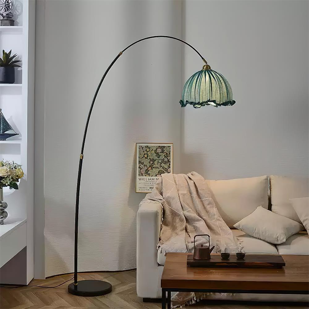 Nowoczesna Lampa Podłogowa Czarna z Tekstylnym Abażurem - Eleganckie Oświetlenie do Czytania w Domu