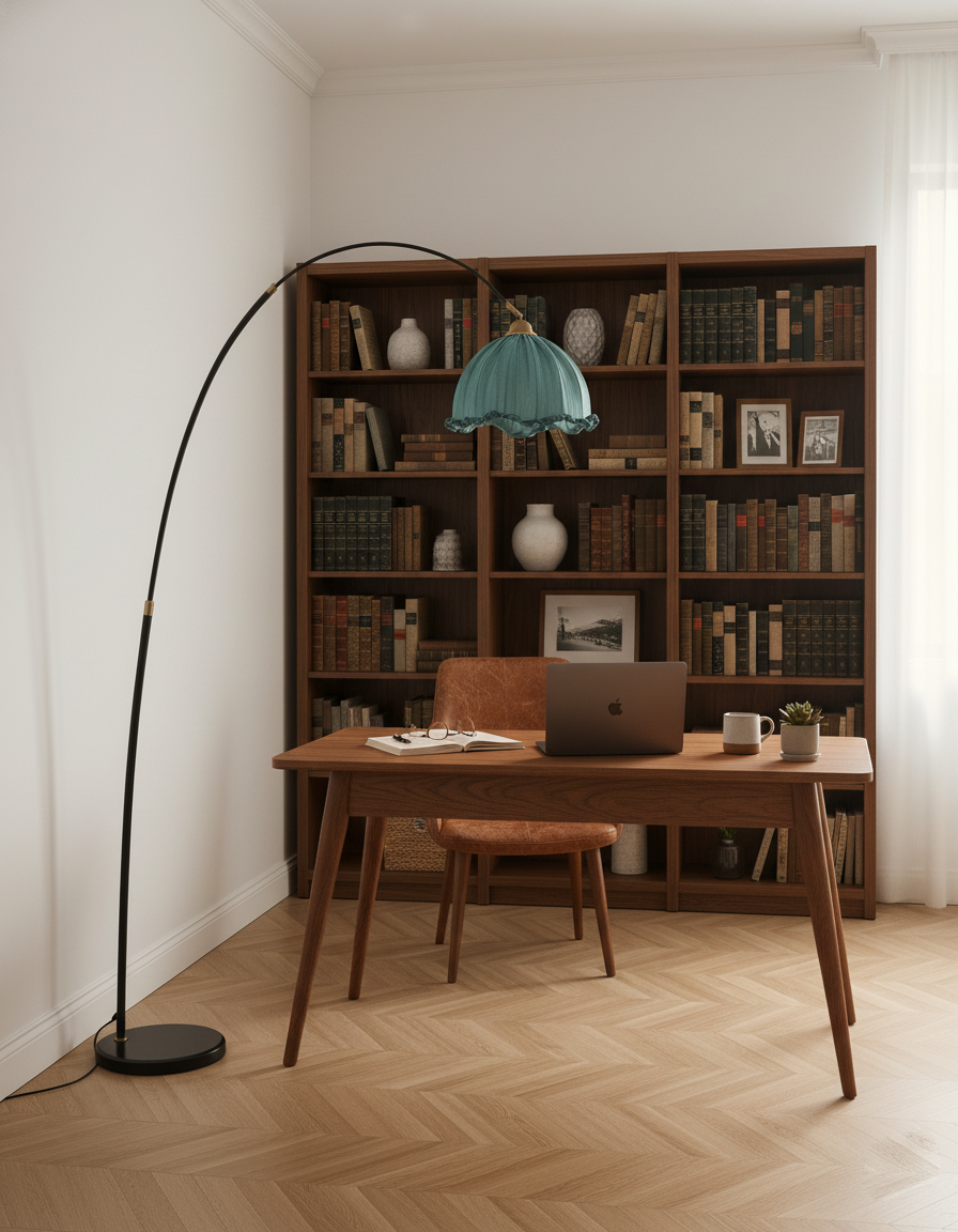 Nowoczesna Lampa Podłogowa Czarna z Tekstylnym Abażurem - Eleganckie Oświetlenie do Czytania w Domu