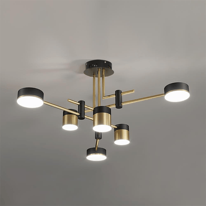Nowoczesny Żyrandol do Salonu z Zintegrowanym Oświetleniem LED | Stylowy Design w Czerni i Złocie dla Efektywnego Oświetlenia