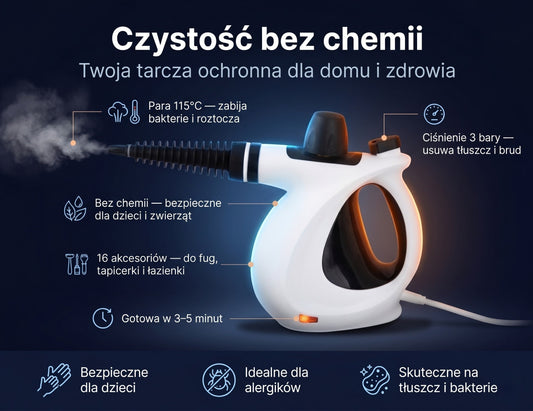 Paromix Myjka Parowa z 16 Akcesoriami i Szybkim Nagrzewaniem