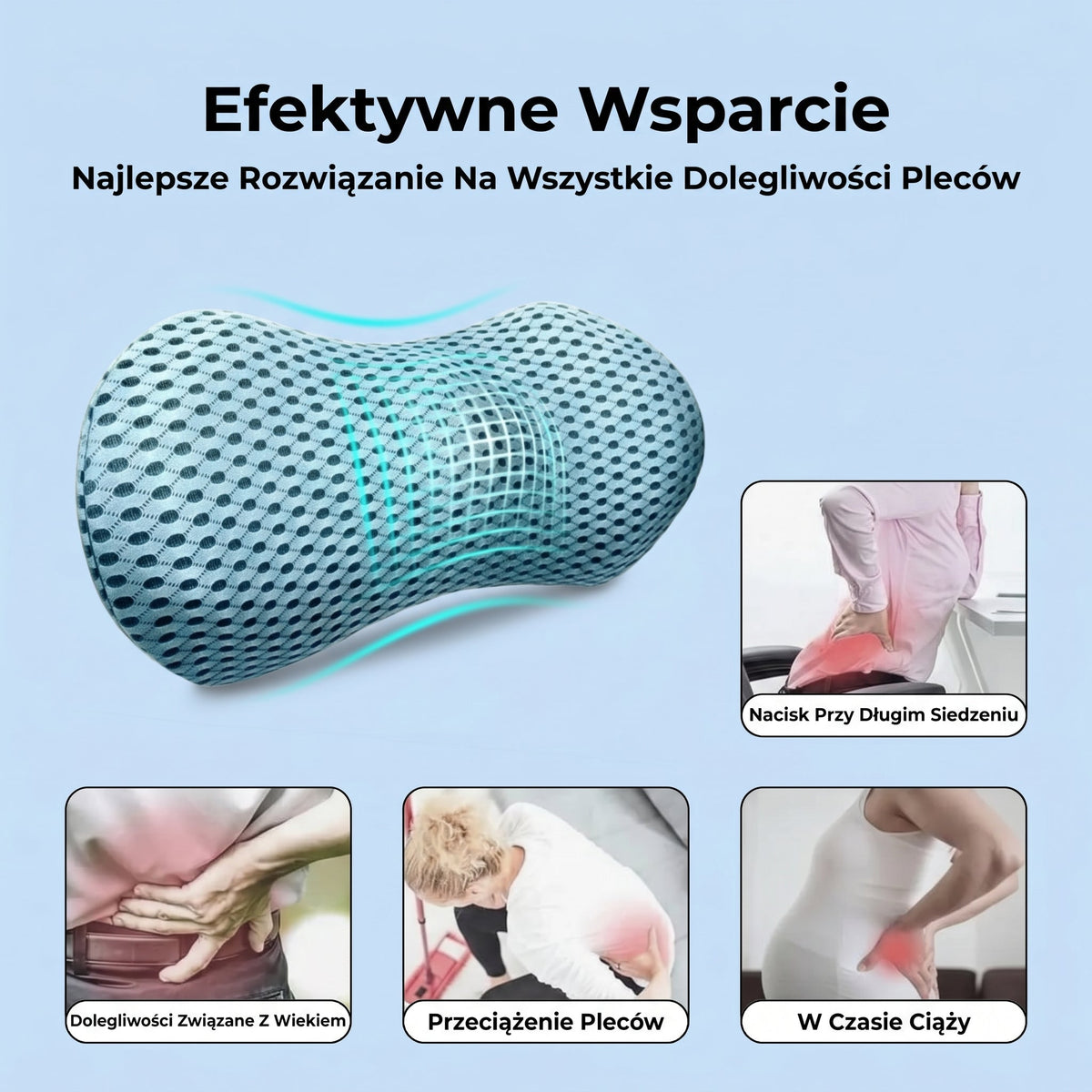 Poduszka Lędźwiowa Ergonomiczna z Wypełnieniem Memory | Poduszki Pod Lędźwie do Biura i Auta dla Komfortu Siedzenia