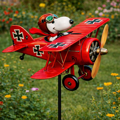Snoopy Garden | Wiatrak Ogrodowy z Motywem Snoopiego i Czerwonego Barona | Kolorowa Dekoracja do Ogrodu