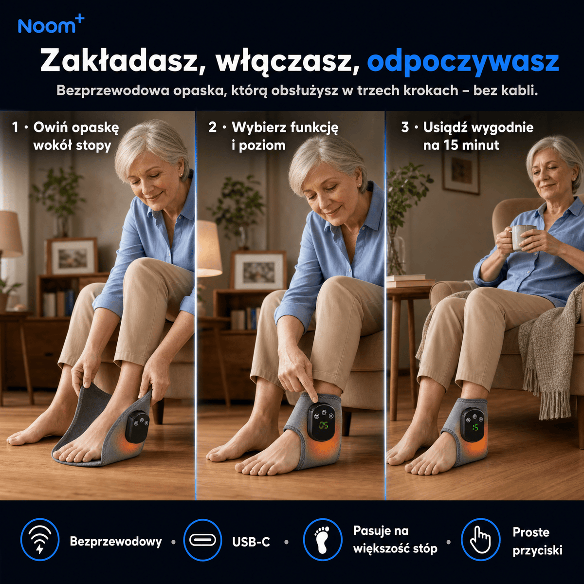 Urządzenie do Masażu Nóg NoomEMS z Cieplem i Wibracjami