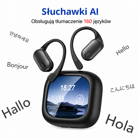 Inteligentne Słuchawki z Tłumaczem AI i Ekranem LCD | Wysoka Jakość Dźwięku dla Lepszego Doświadczenia