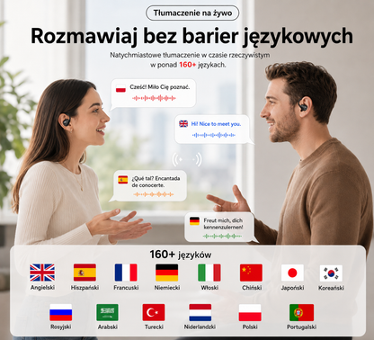 Inteligentne Słuchawki z Tłumaczem AI i Ekranem LCD | Wysoka Jakość Dźwięku dla Lepszego Doświadczenia